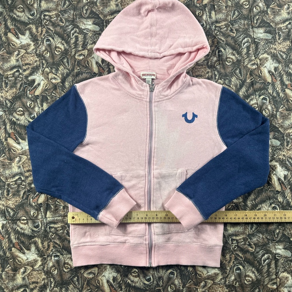 Vintage Y2K True Religion Pink and Navy Hoodie